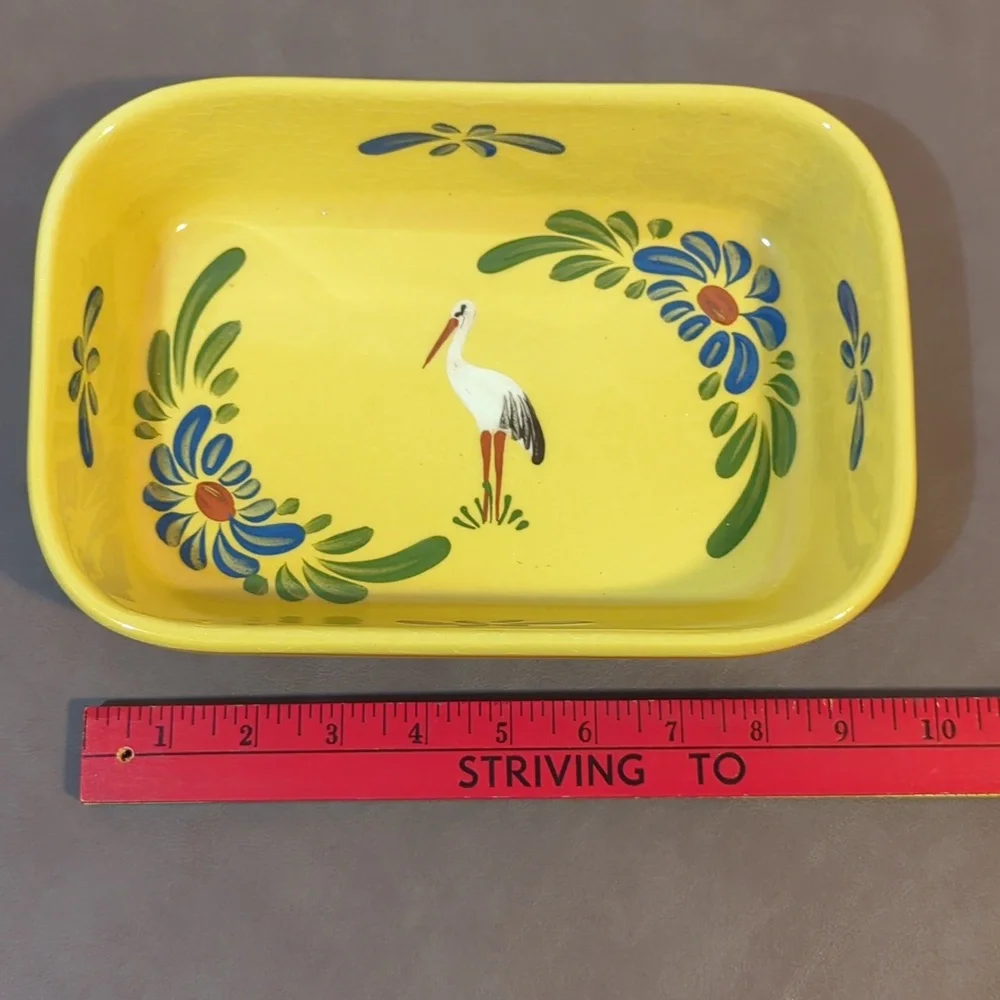 Beck made in France baking dish stork and flower design nice crazing 6” x 9”